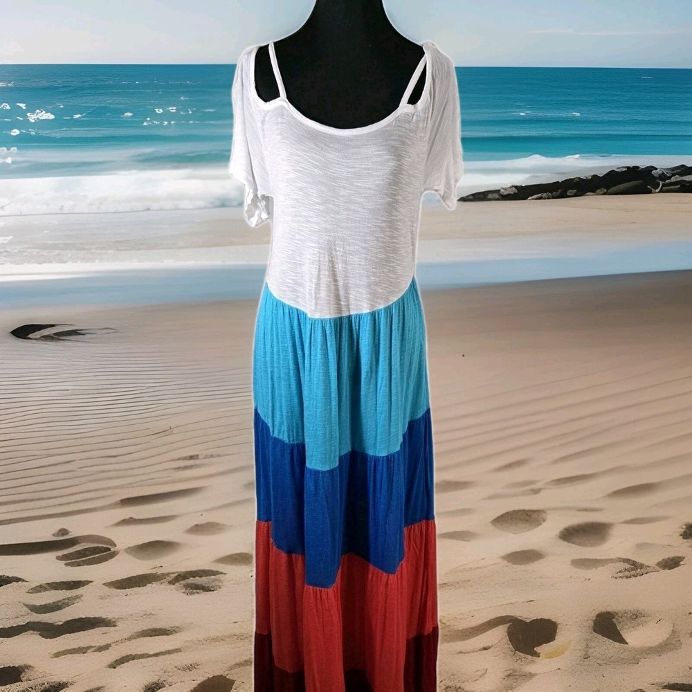 VENUS Dress Sz M Long Multicolor Cold Shoulder